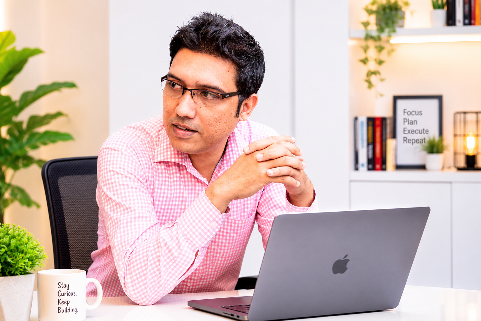Emon Anam working at his office